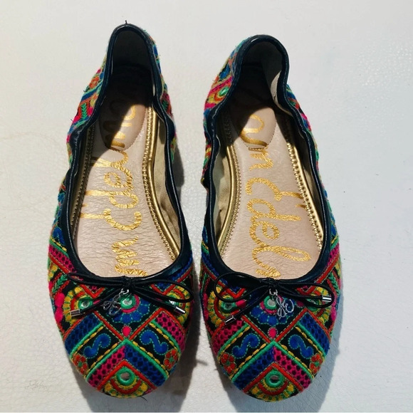 SAM EDELMAN Sz 9 Felicia Boho  Embroidered Almond Toe Ballet Flats - Picture 4 of 12